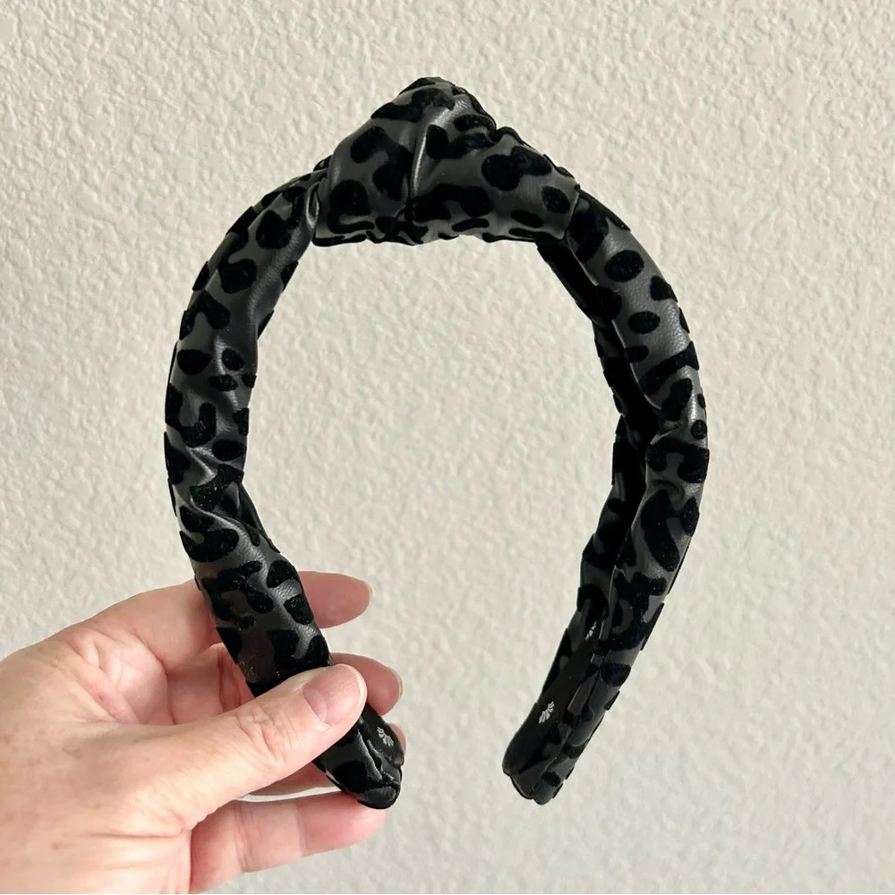 Lele Sadoughi Faux Leather Knotted Headband Black Leopard Print